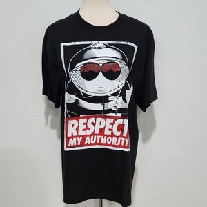 South Park T Shirt Mens L Black Short Sleeve Cartman Respect My Authority 2012